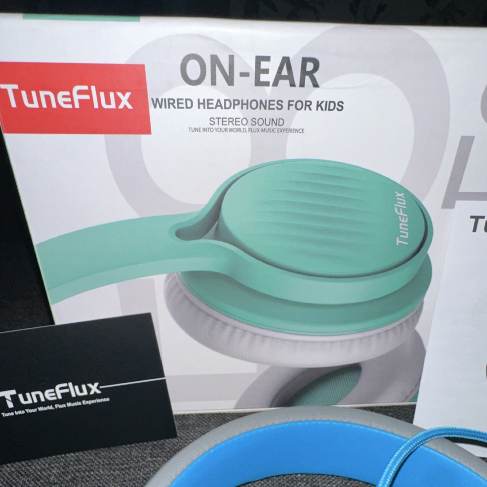 TuneFlux F8 Wired On-Ear Stereo Headphones for Kids, Gray/Blue, 3.5mm Jack