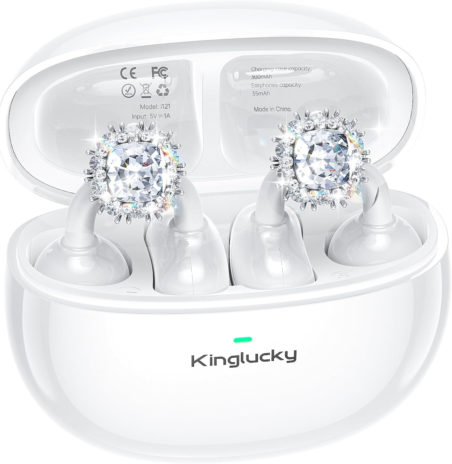 Rose Gold Bluetooth 5.4 Open Ear Earbuds with Detachable Diamond Earrings