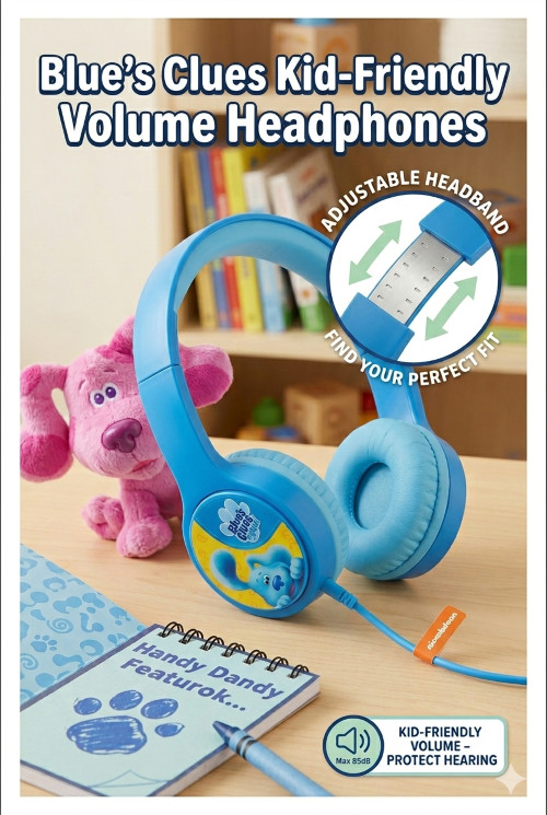 Blue’s Clues Kid-Friendly Volume Headphones – Adjustable, Modern Blue