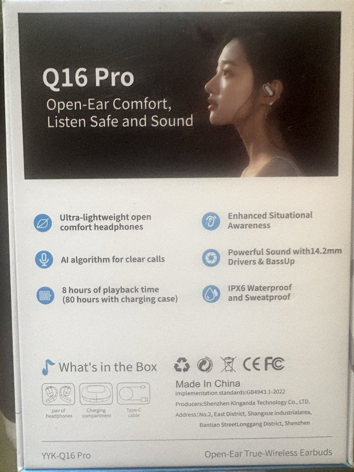 YYK-Q16 Pro LCD Open-Ear True-Wireless Earbuds