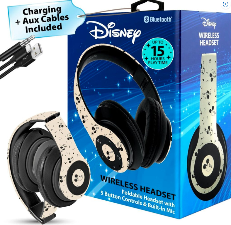 Disney Bluetooth Headphones Mickey Minnie – Wireless Over-Ear Music Headphones