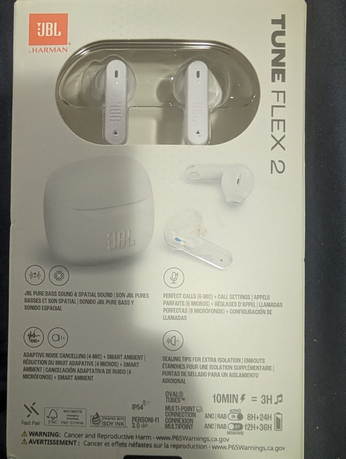 NEW JBL TUNE FLEX 2 PERFECT FIT ADAPTIVE NOISE CANCELLING WIRELESS EARBUDS