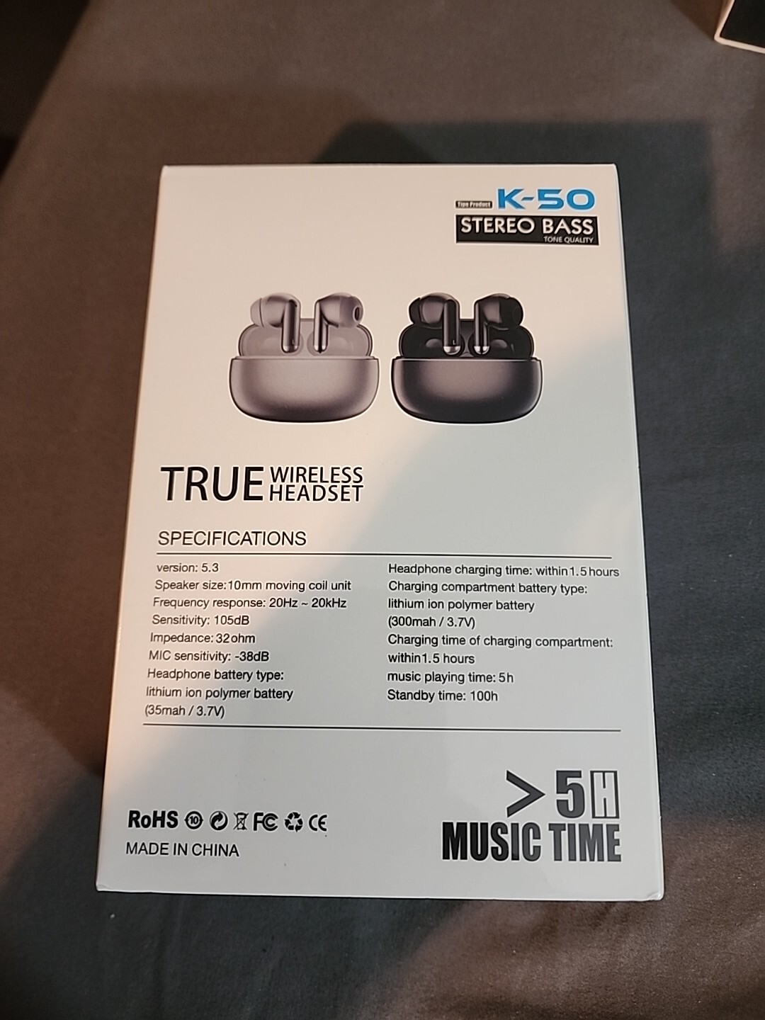 K-50 TWS Bluetooth Earphones True Wireless Headset Stereo Bass Earbuds