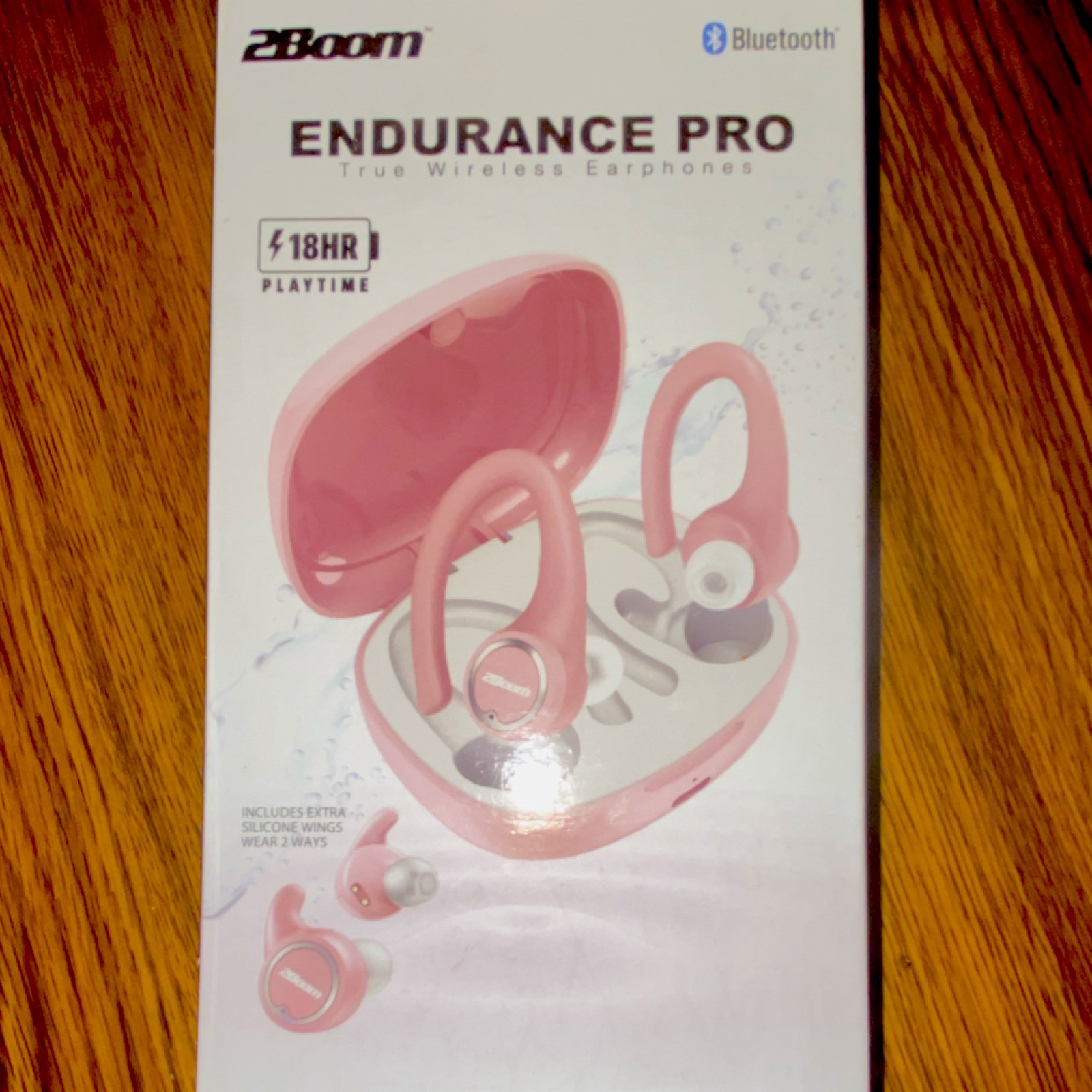 2Boom Endurance Pro True Wireless Bluetooth Earbuds Sweatproof Mic Pink Case