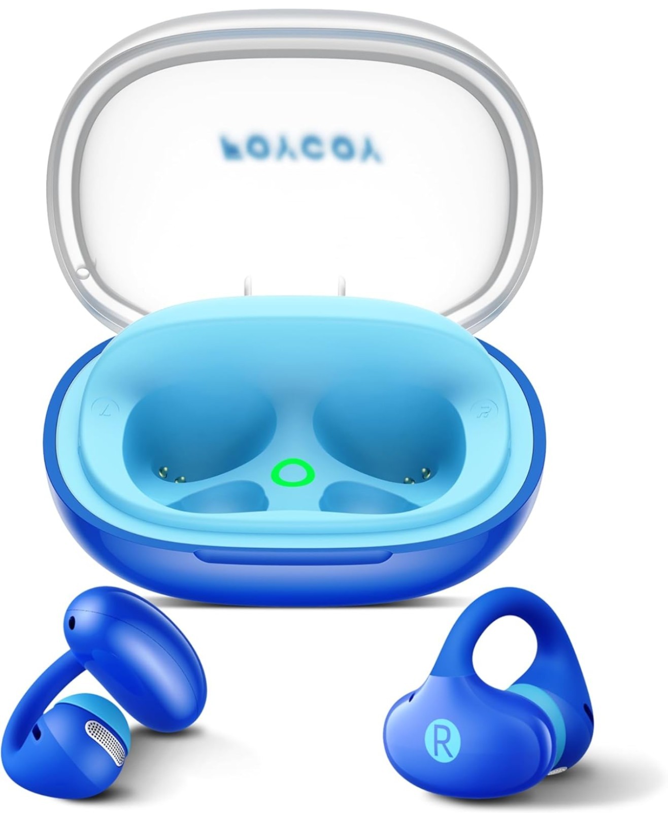 FOYCOY Open-Ear Clip-On Bluetooth Kids Earbuds Volume Limited Mic Blue