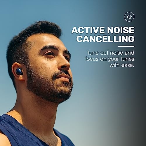 Fitnesstooth Wireless Earbuds + Microphone with Active Noise Canceling – Blue