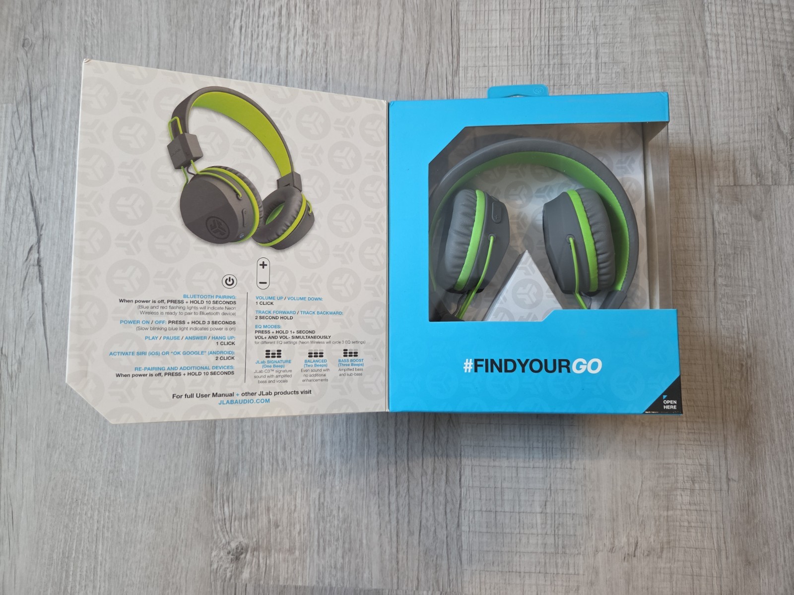 JLab Audio Neon Bluetooth Folding Headphones w/ Universal Mic – Gray/Green