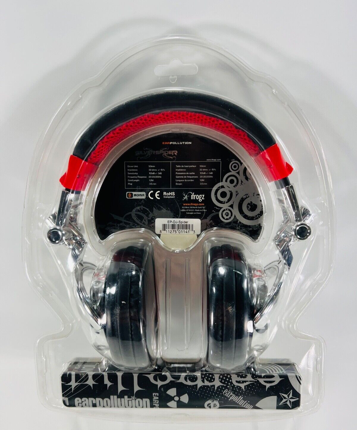 iFrogz EarPollution SilverSpider Wired Headphones w/3.5mm Jack Brand New Sealed!