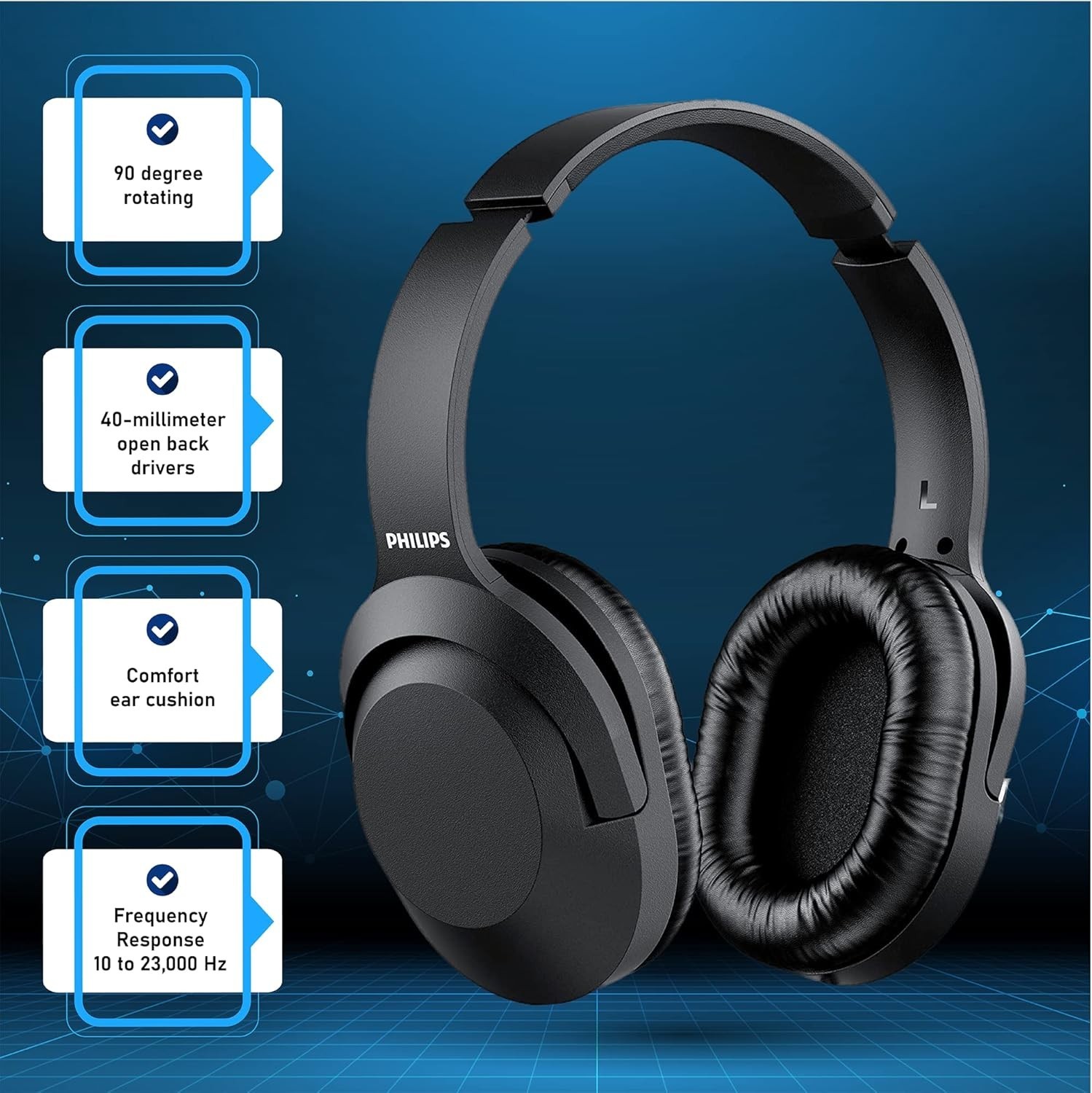 Philips Over-Ear Wired Stereo Headphones with 1/4″ Adapter for Studio & Podcast