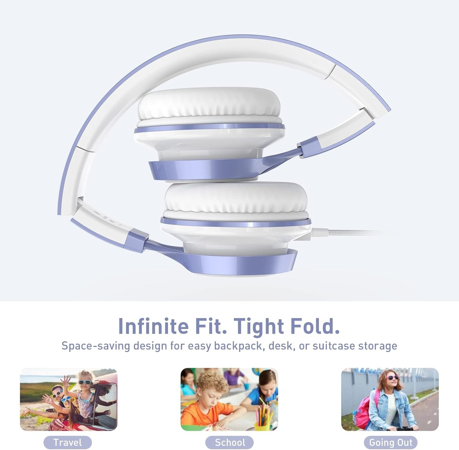 Stylish Violet Kids Headphones with Microphone – Foldable & Lightweight Design