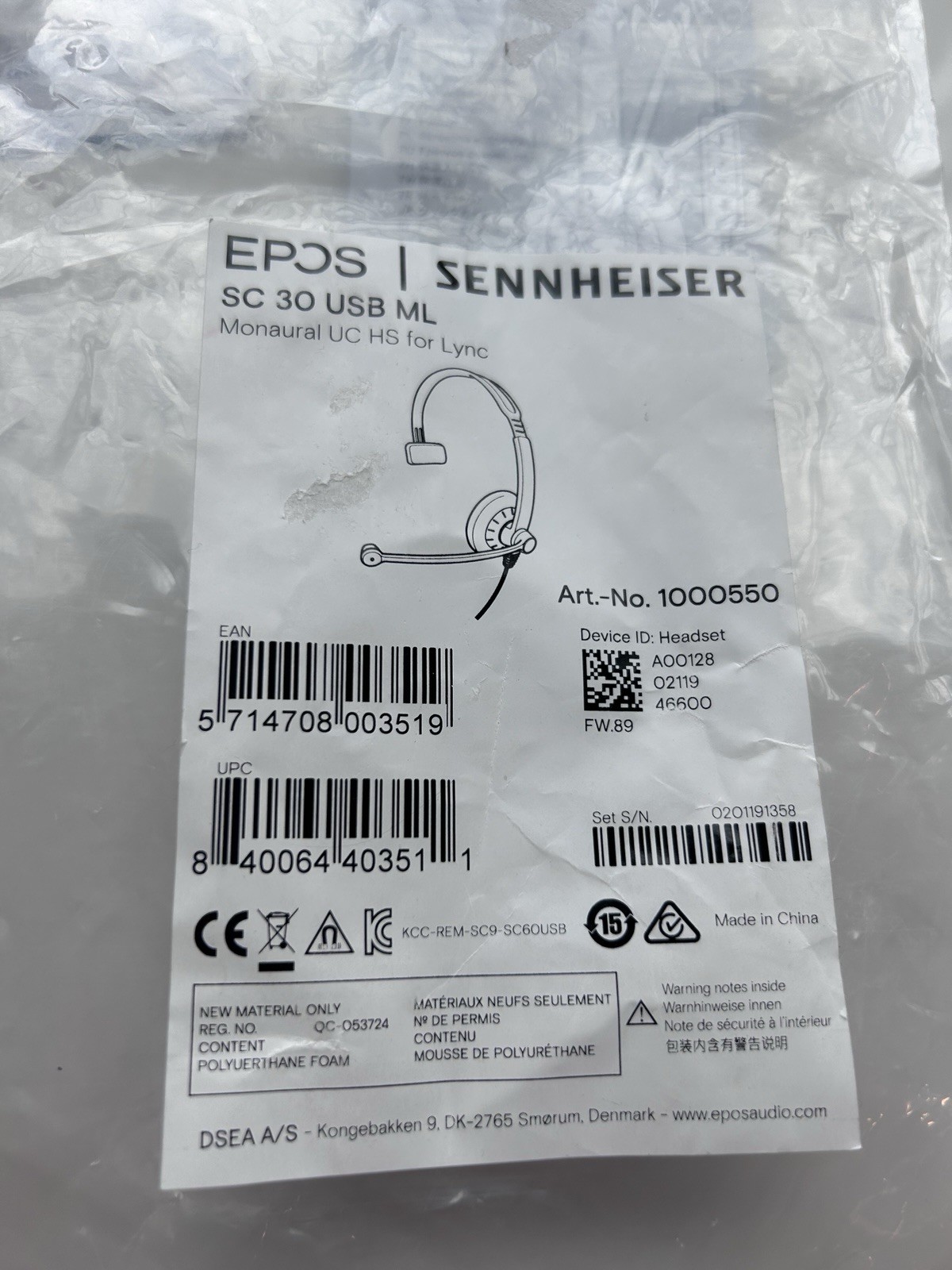 EPOS I Sennheiser IMPACT SC 30 USB ML Mono Headset On Ear Black with Orange
