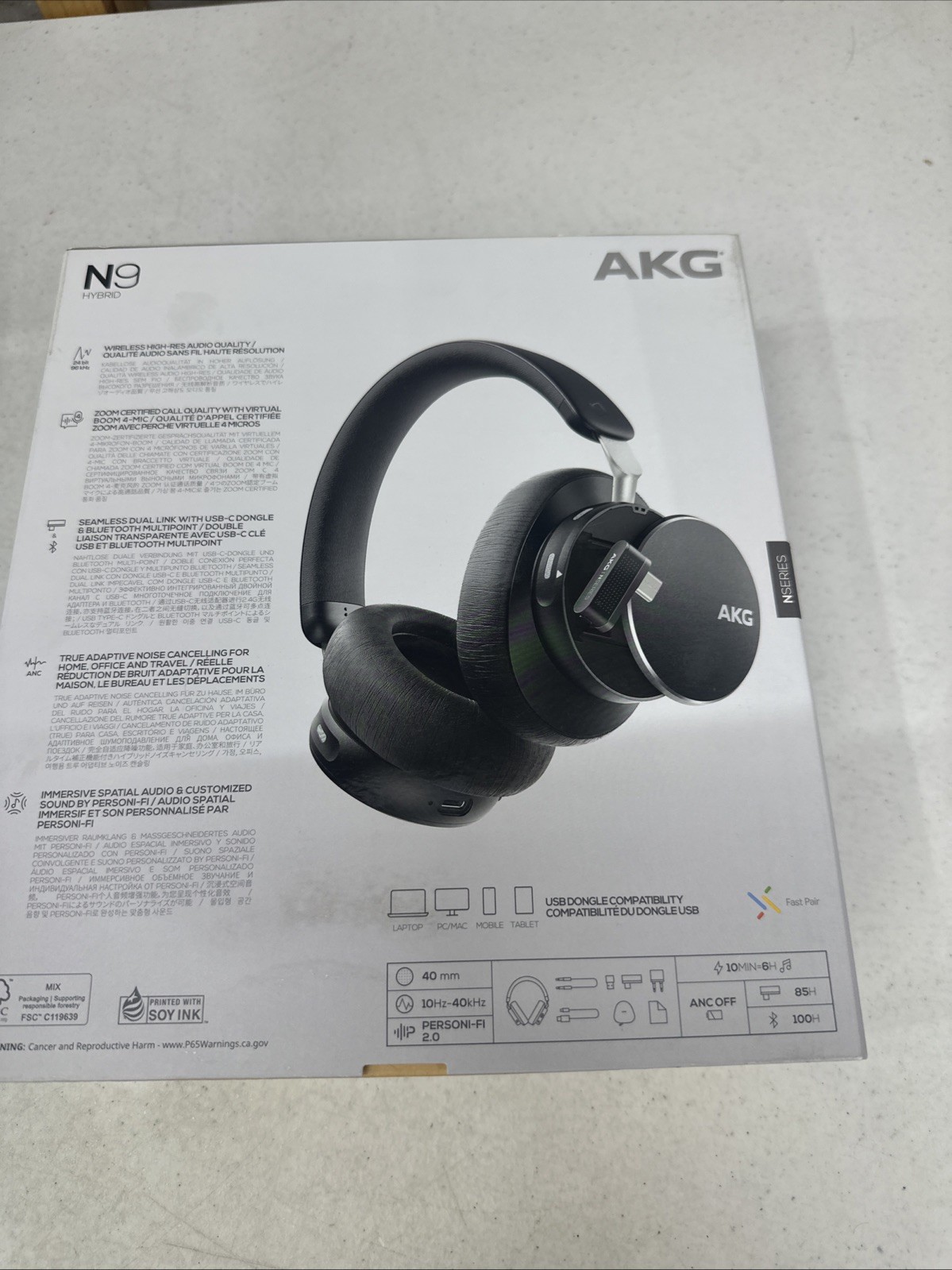 Harman AKG N9 Hybrid Wireless Headphones – Hi-Res Audio + ANC | Open Box