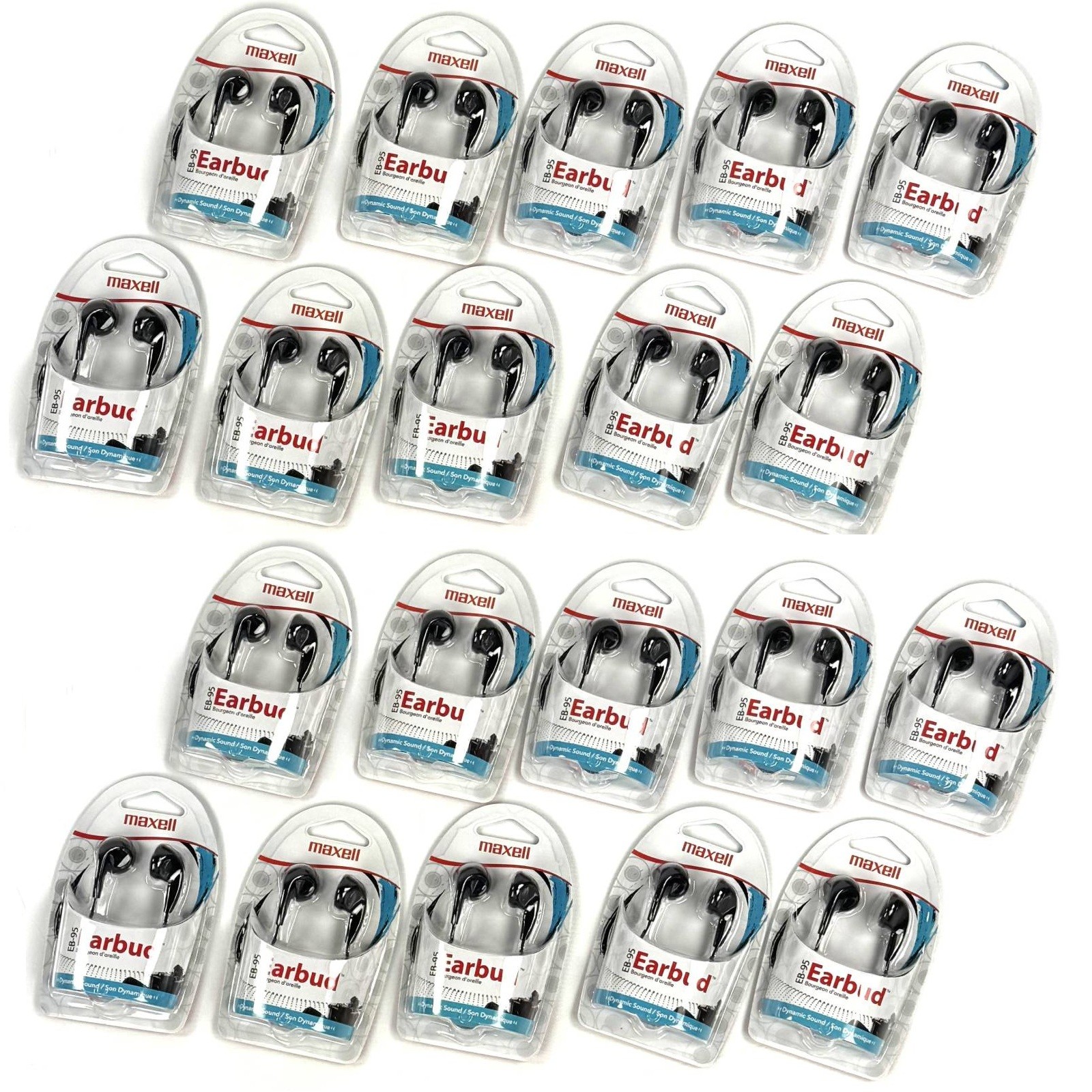 Lot of 20 Maxell EB95 Lightweight Stereo Dynamic Sound Earbuds Headphone 190560