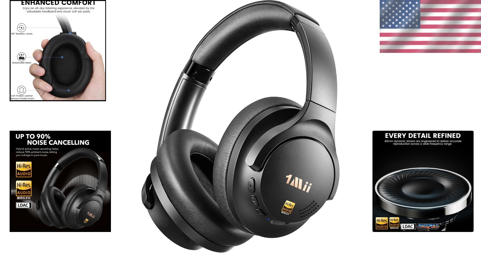 Y8+ Hybrid Noise Cancelling Headphones, 100H Playtime, Bluetooth 6.0