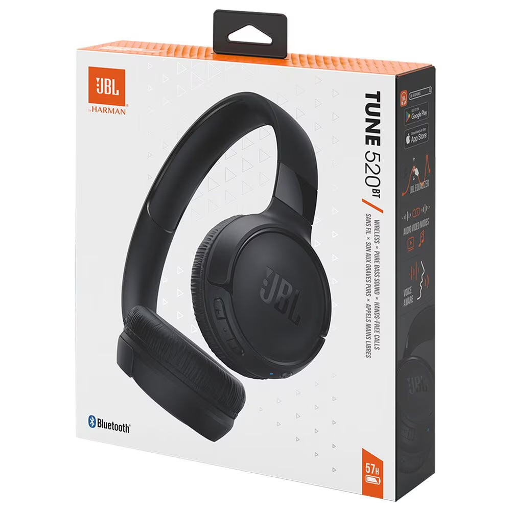 JBL Tune 520BT Wireless On-Ear Headphones Black Pure Bass JBLT520BTBLKAM