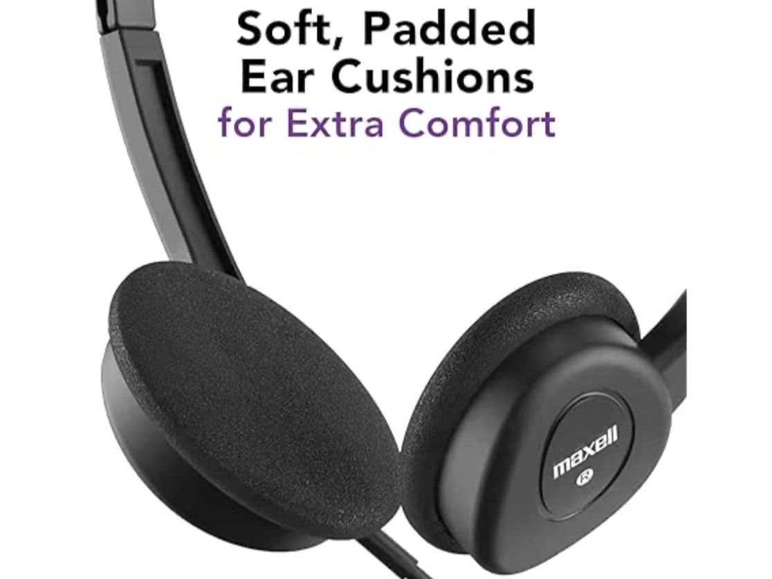 Maxell – 190319 Stereo Headphones – 3.5mm Cord with 6-Foot 1 Pack, Black