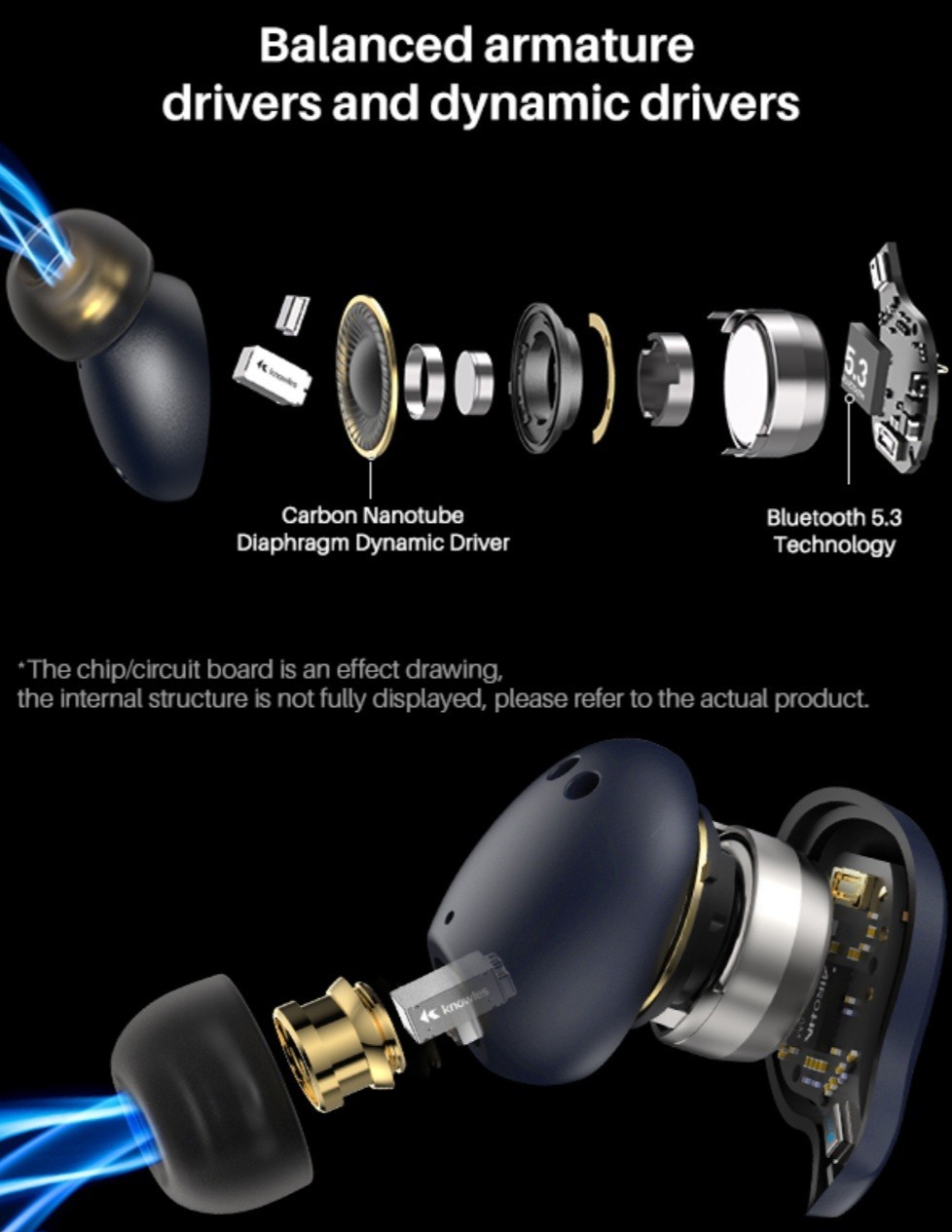 TOZO Golden X1 Galaxy Blue/Black Earbuds OrigX Pro, LDAC & Hi-Res Audio Wireless