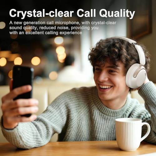 Q30 Bluetooth Headphones Over Ear,60H Playtime & 3 EQ Music Beige White