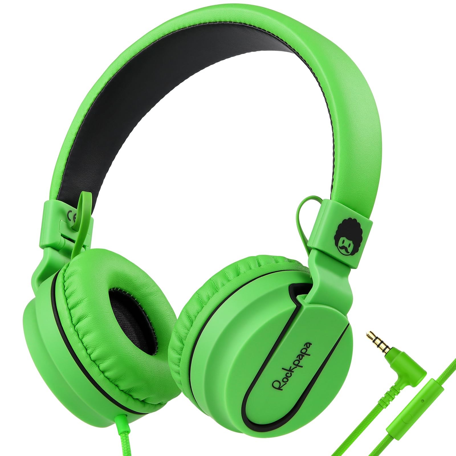 Black Green 950 Wired Headphones for Kids with Microphone 3.5mm Jack On-Ear