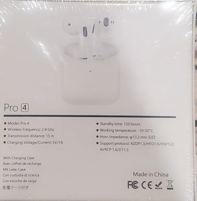 White Pro 4 TWS True Wireless Stereo 2.4 GHZ earbuds W/Charging Case 120hrs