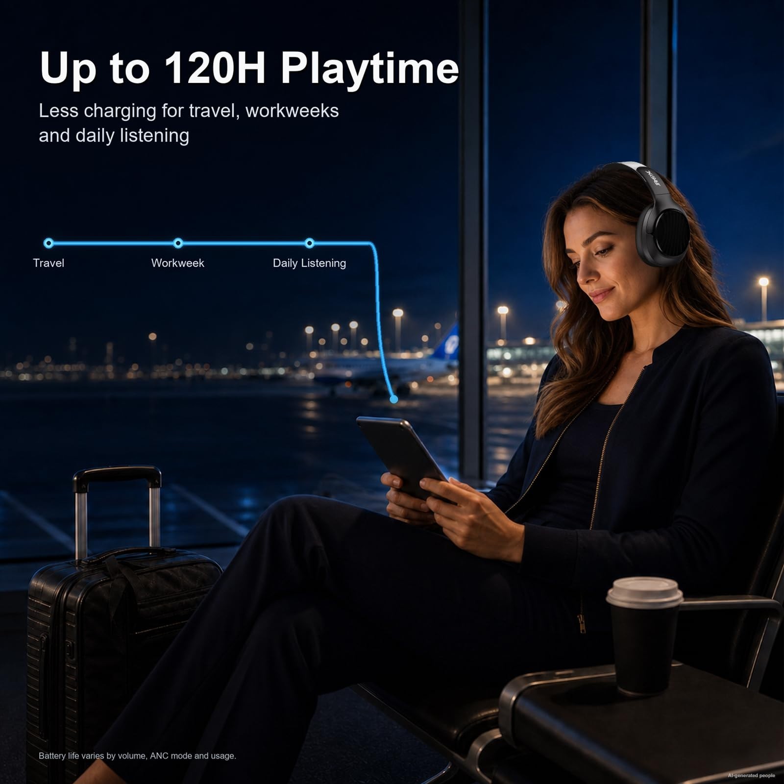 Wireless Noise Cancelling Headphones, 120H Playtime, Bluetooth 6.0, Over Ear, So