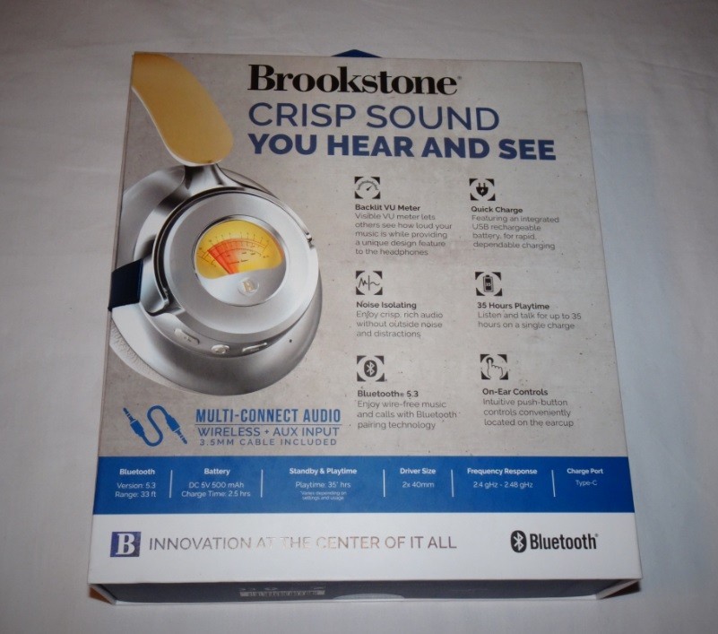 Brookstone Acoustic Pro Wireless Metered Headphones 35 Hours Bluetooth NEW