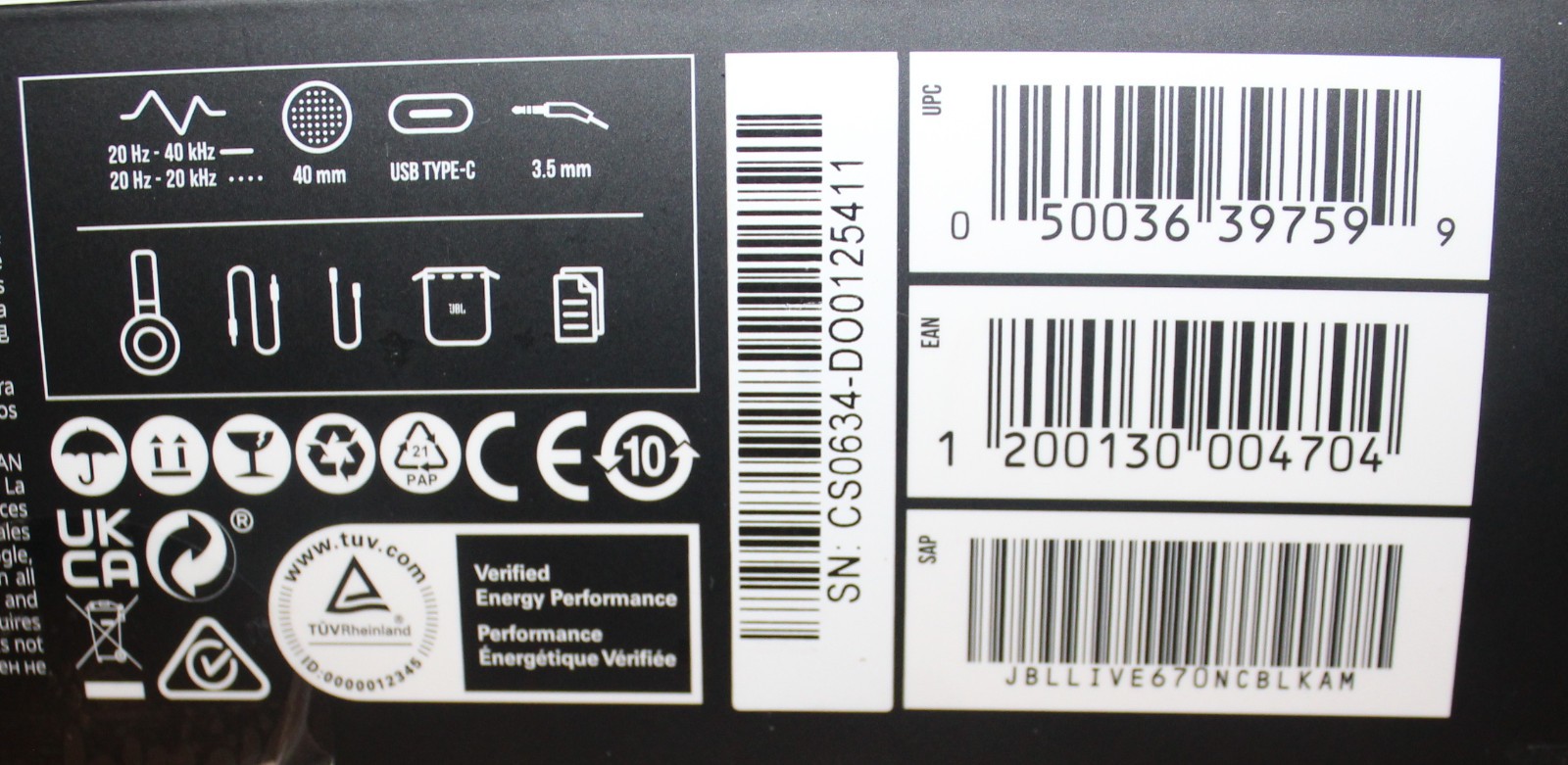 JBL Tune 670NC Bluetooth Headphones Adaptive Noise Cancelling Black AO4079233