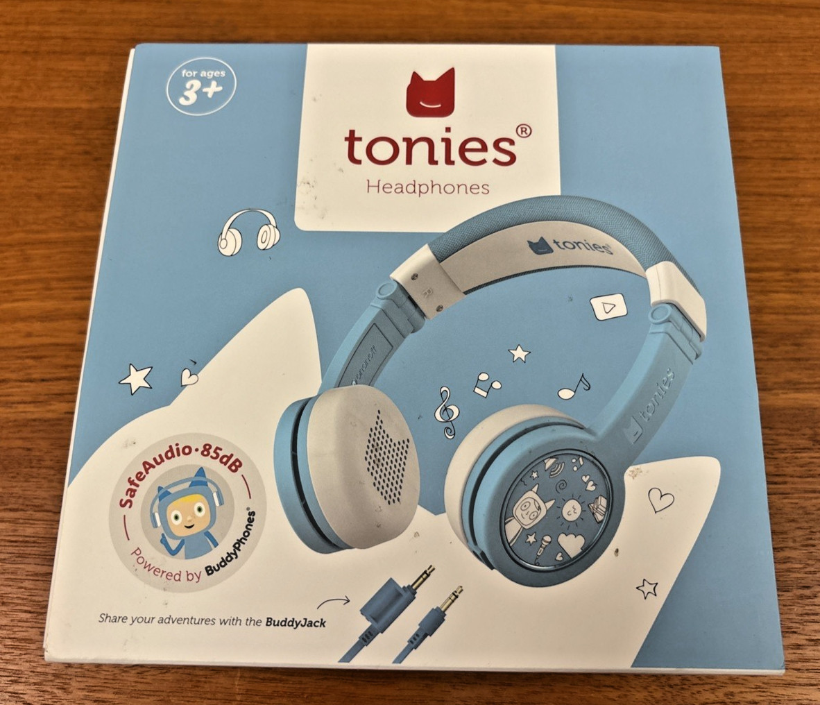 Tonies Foldable Wired Headphones for Kids Durable Safe Audio 85dB Light Blue
