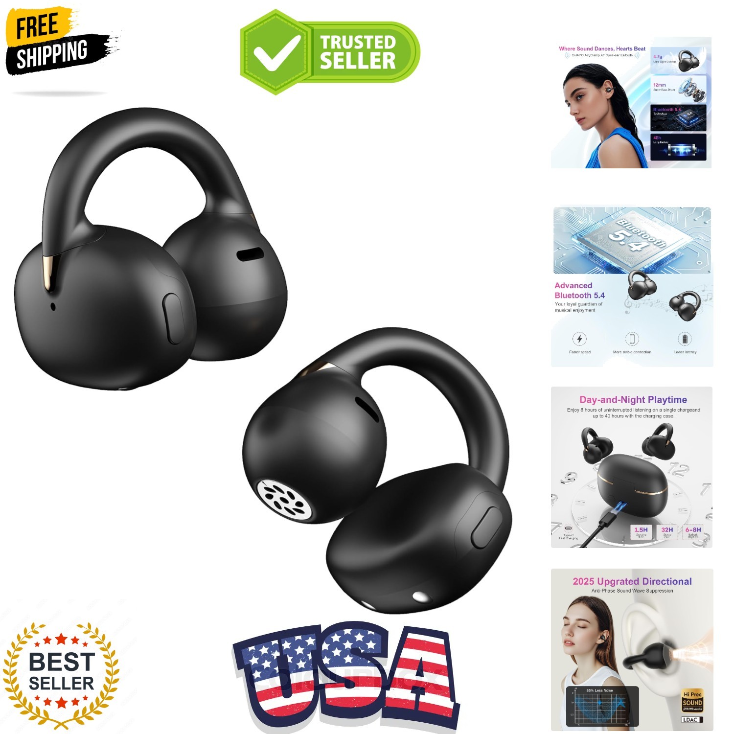 A7 Open Ear Clip-On Headphones for Glasses Wearers – Safe for Running & Stree…