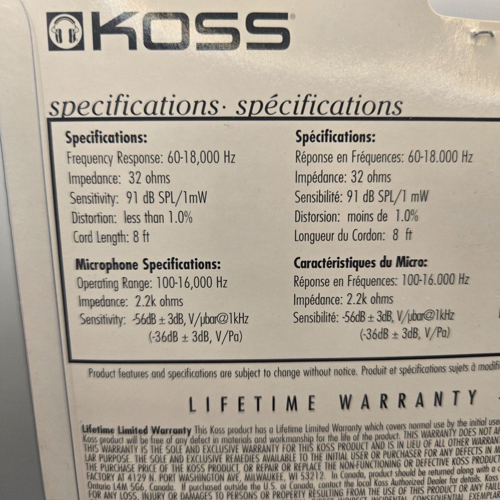 Koss CS-95 Headphone Microphone CVT Noise Cancellation Gaming NEW