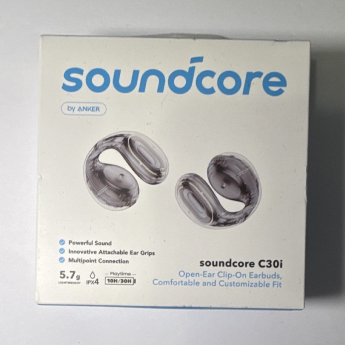 soundcore C30i Open-Ear Clip-On Bluetooth Earbuds Gray Built-In Microphone