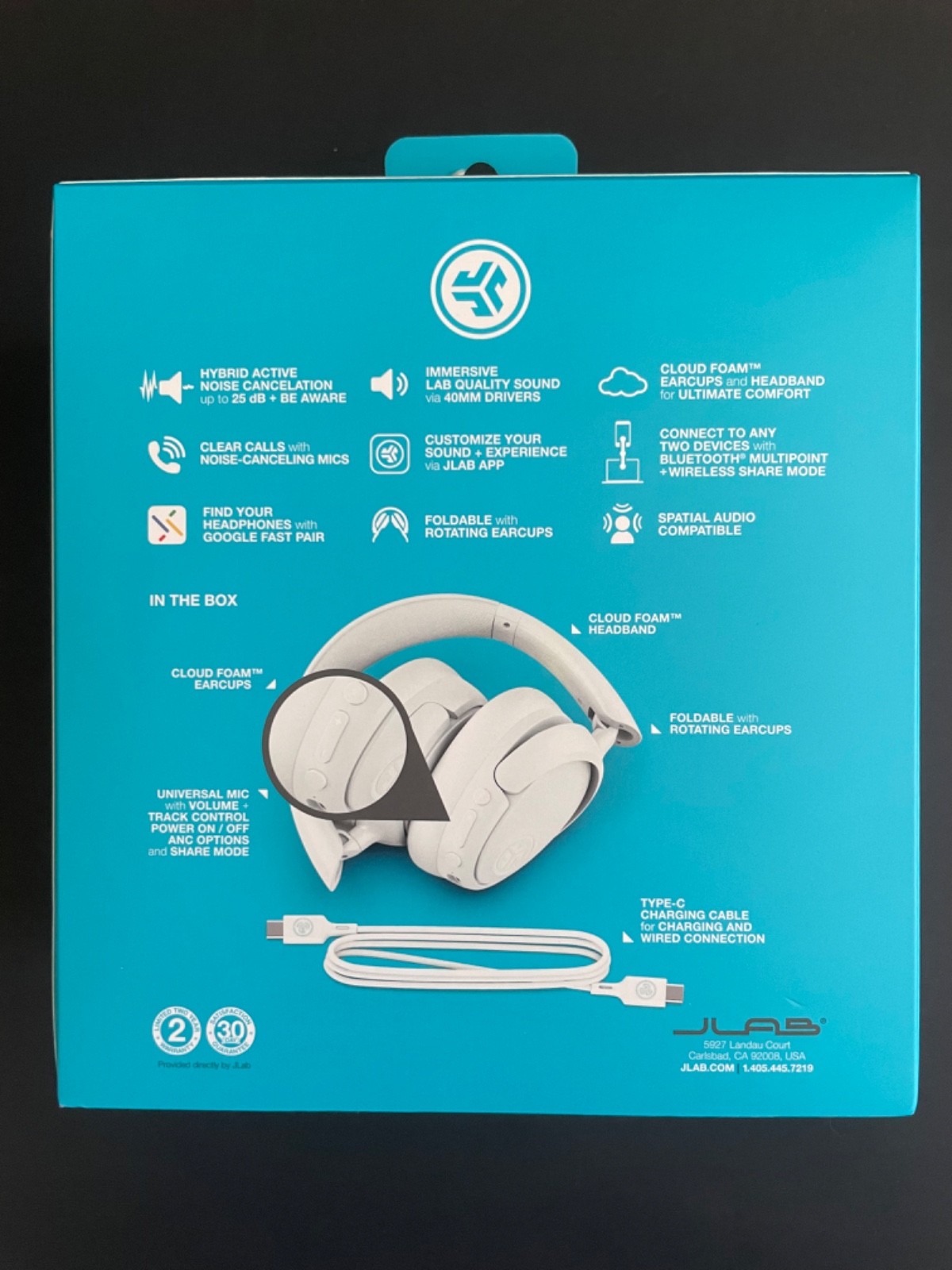 JLab JBuds Lux ANC Wireless Over Ear Headphones Cloud/White