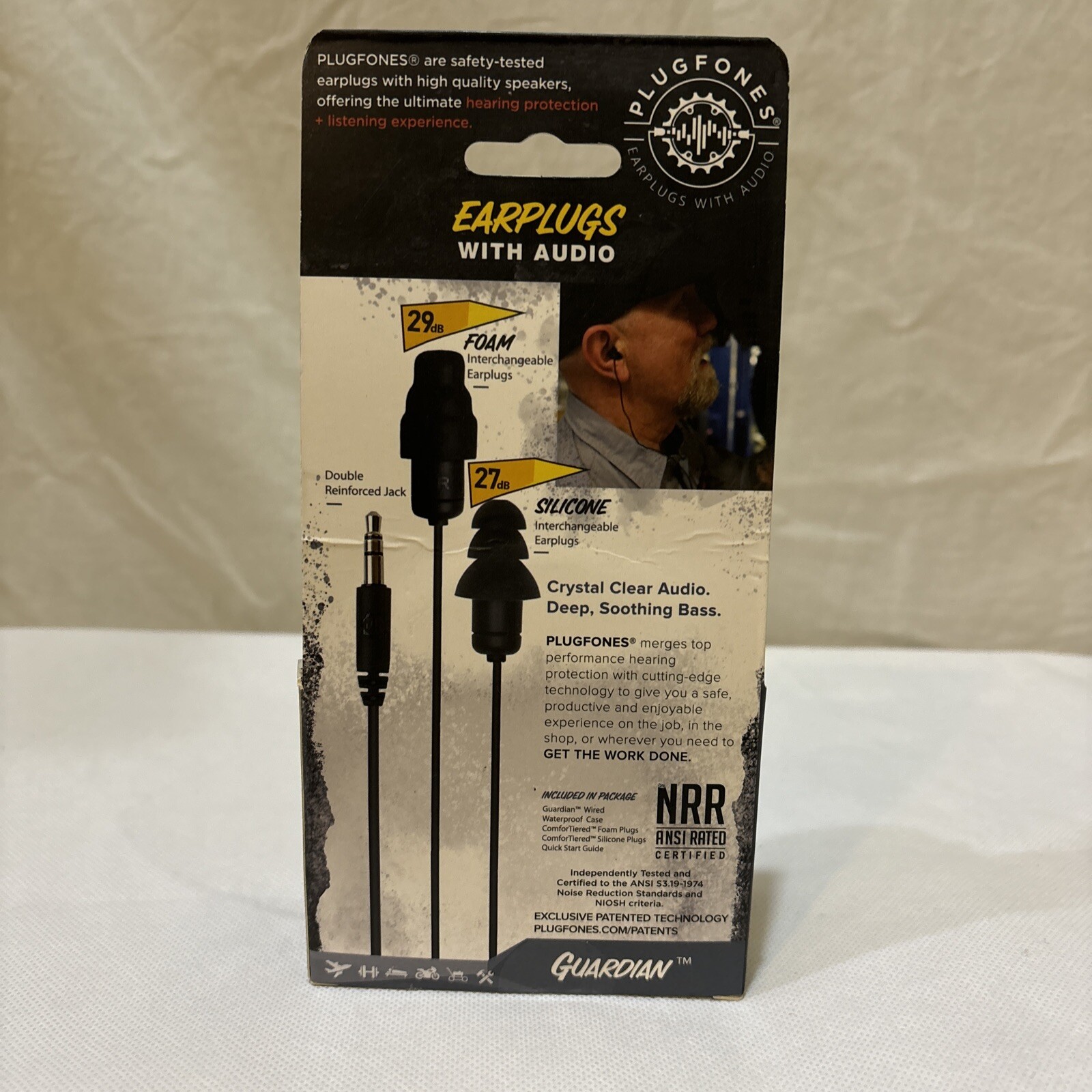 Plugfones Guardian in-Ear Earplug Earbud Hybrid – Noise One Size, Black