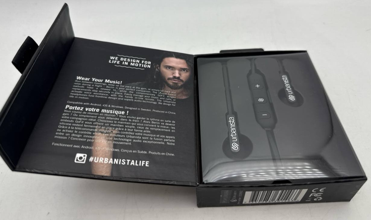 Urbanista Berlin Bluetooth Earphones 4.5 Hours Playtime Earbuds Black Neckband