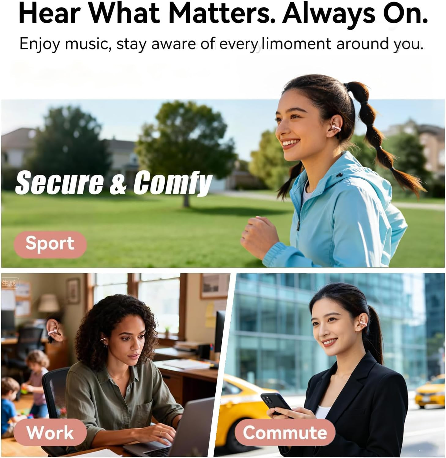 Bluetooth 6.0 Clip-On Earbuds for Women, Hi-Fi Sound, 40H Playtime