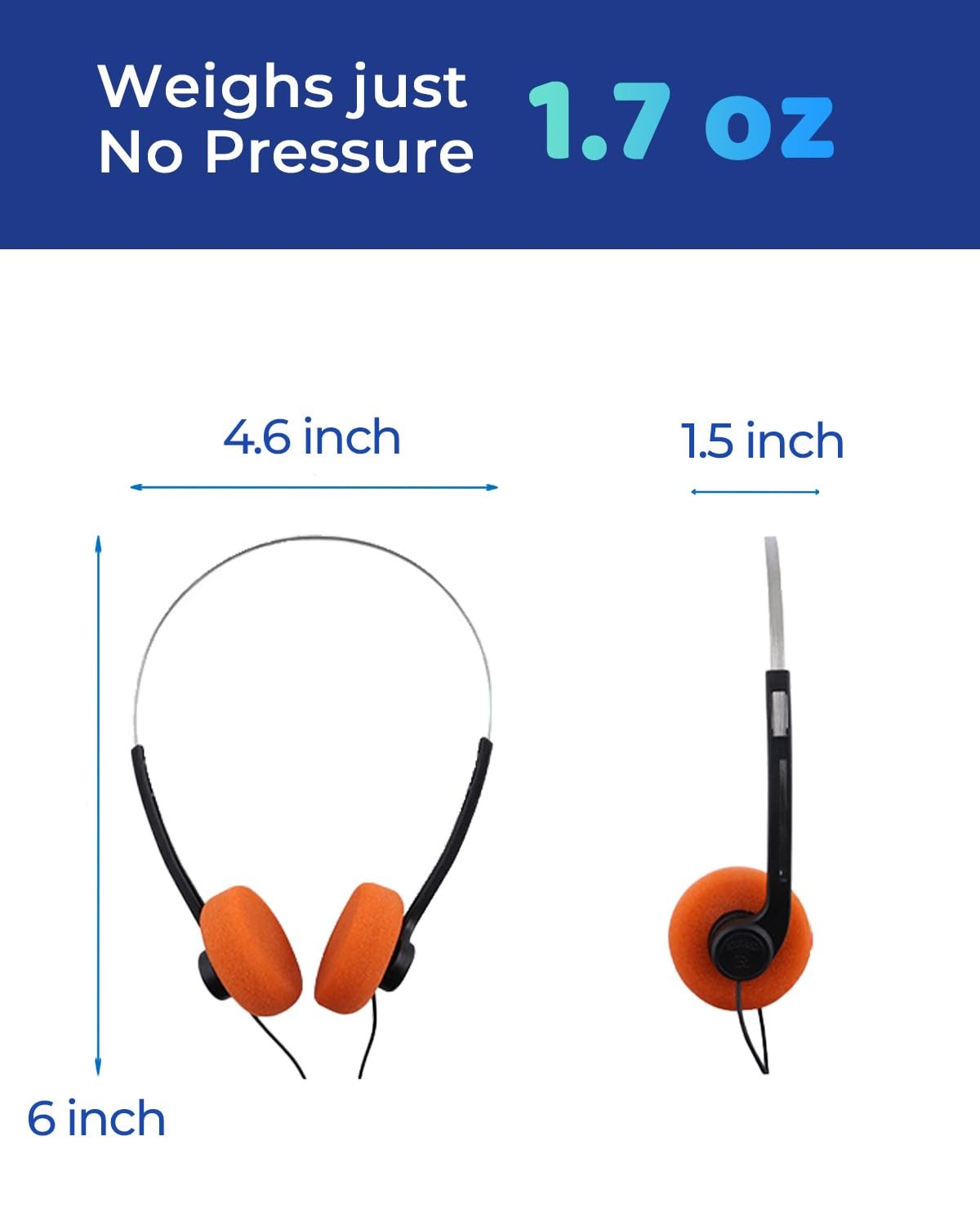Classroom Headphones For School Students 3.5mm Jack 4 Ft Cord 10 PCS