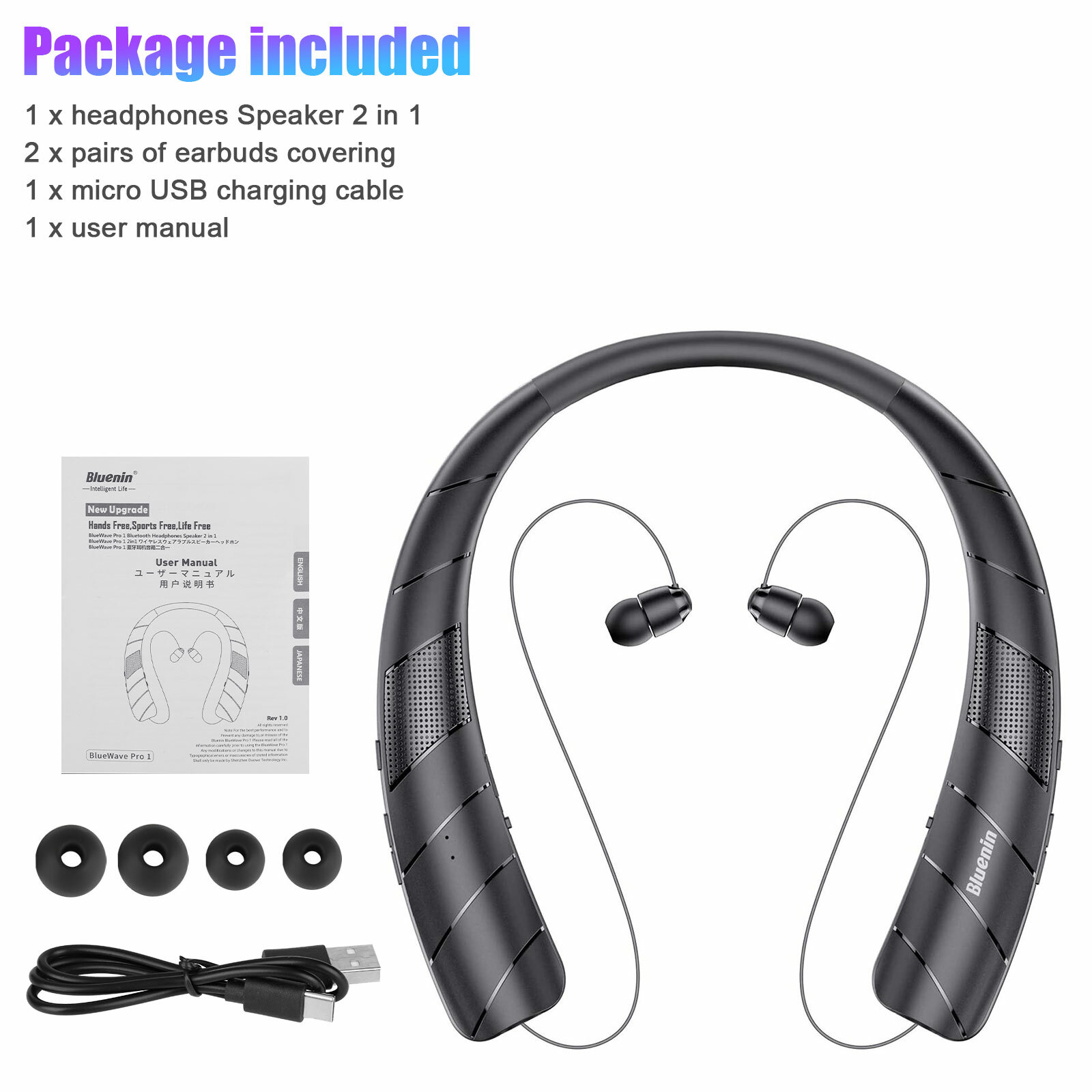 Bluetooth 5.0 Neckband Headset Wireless Earbuds Earphone Speaker Headphone w/Mic