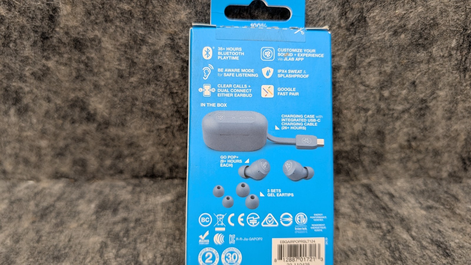 JLab Go Air Pop True Wireless Bluetooth Earbuds + Charging Case, Slate, Dual