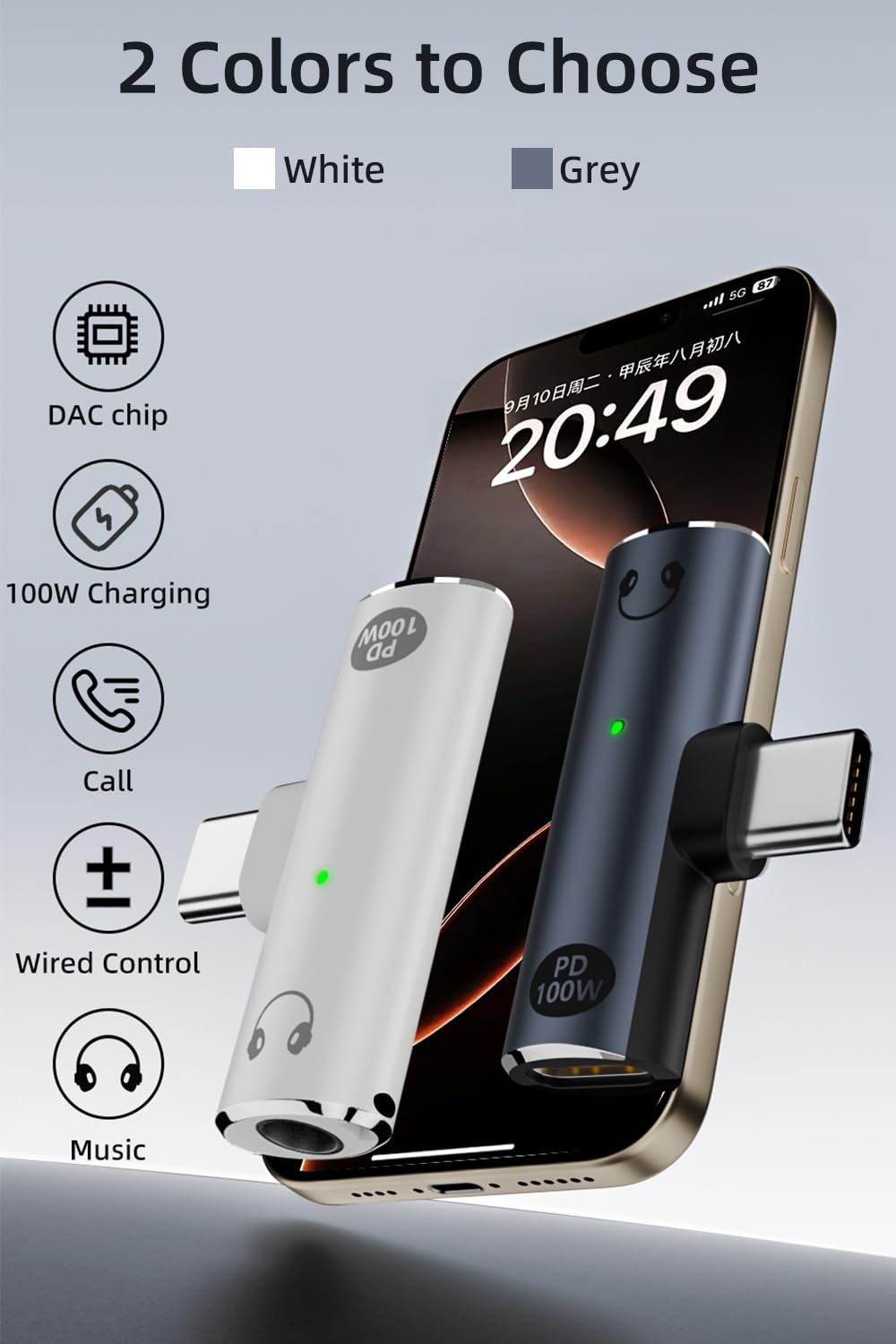 Jadebones USB C to 3.5mm Audio Jack Adapter with 100W Fast Charging, White | 2-i