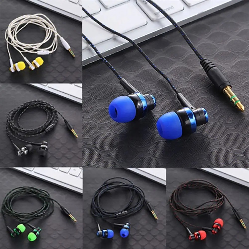 1Pc Wired Stereo Earphones 3.5mm, In-Ear with Mic, Nylon Weave Cable for Laptop