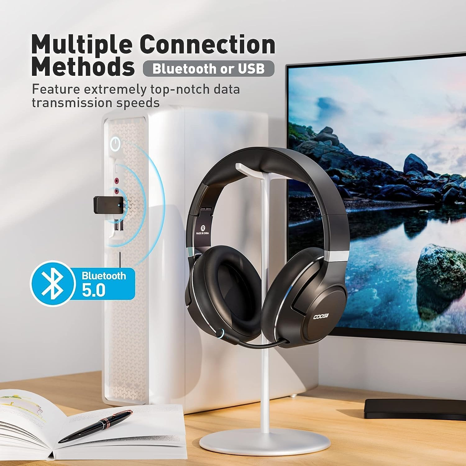H300 Bluetooth Wireless Headphones with Noise Cancelling Mic for Work & Meetings