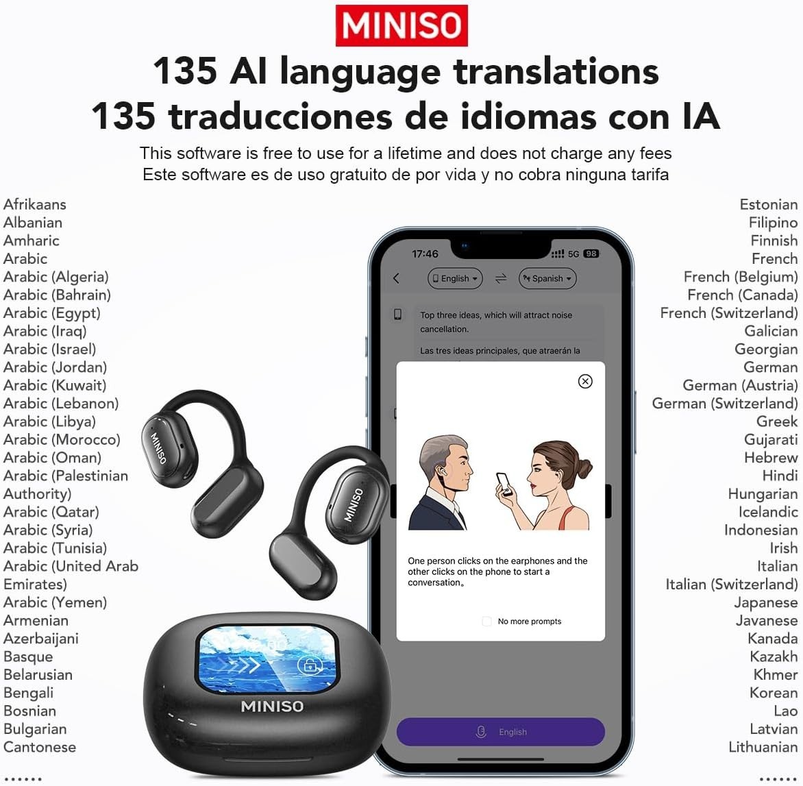 MINISO X30 OWS Translation Wireless Bluetooth Earbuds Support 135 Languages