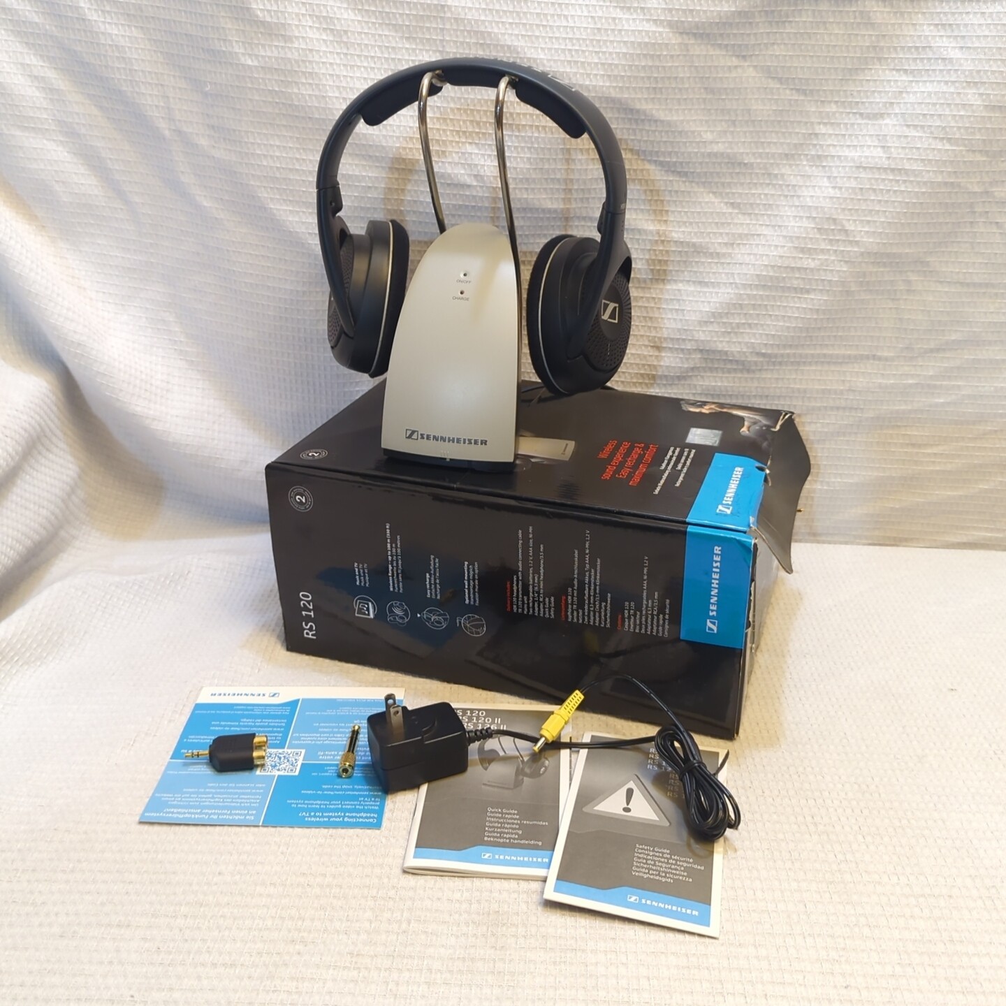 Sennheiser HDR RS 120 Headphone with TR120 Transmitter Charging Dock & cables