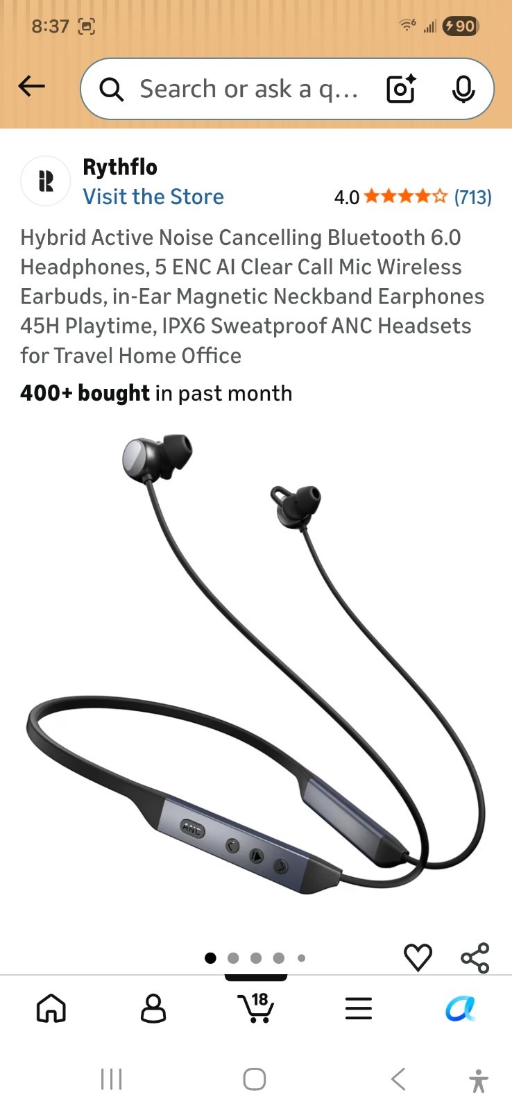 RYTHFLO RY-WH06 Hybrid Active Noise Cancelling Bluetooth 6.0 Headphone Neckband