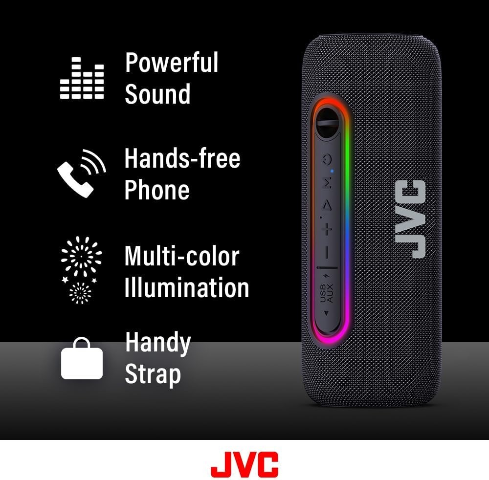 JVC Illuminated Portable Wireless Speaker Bluetooth TWS USB-C SPPA5BTB