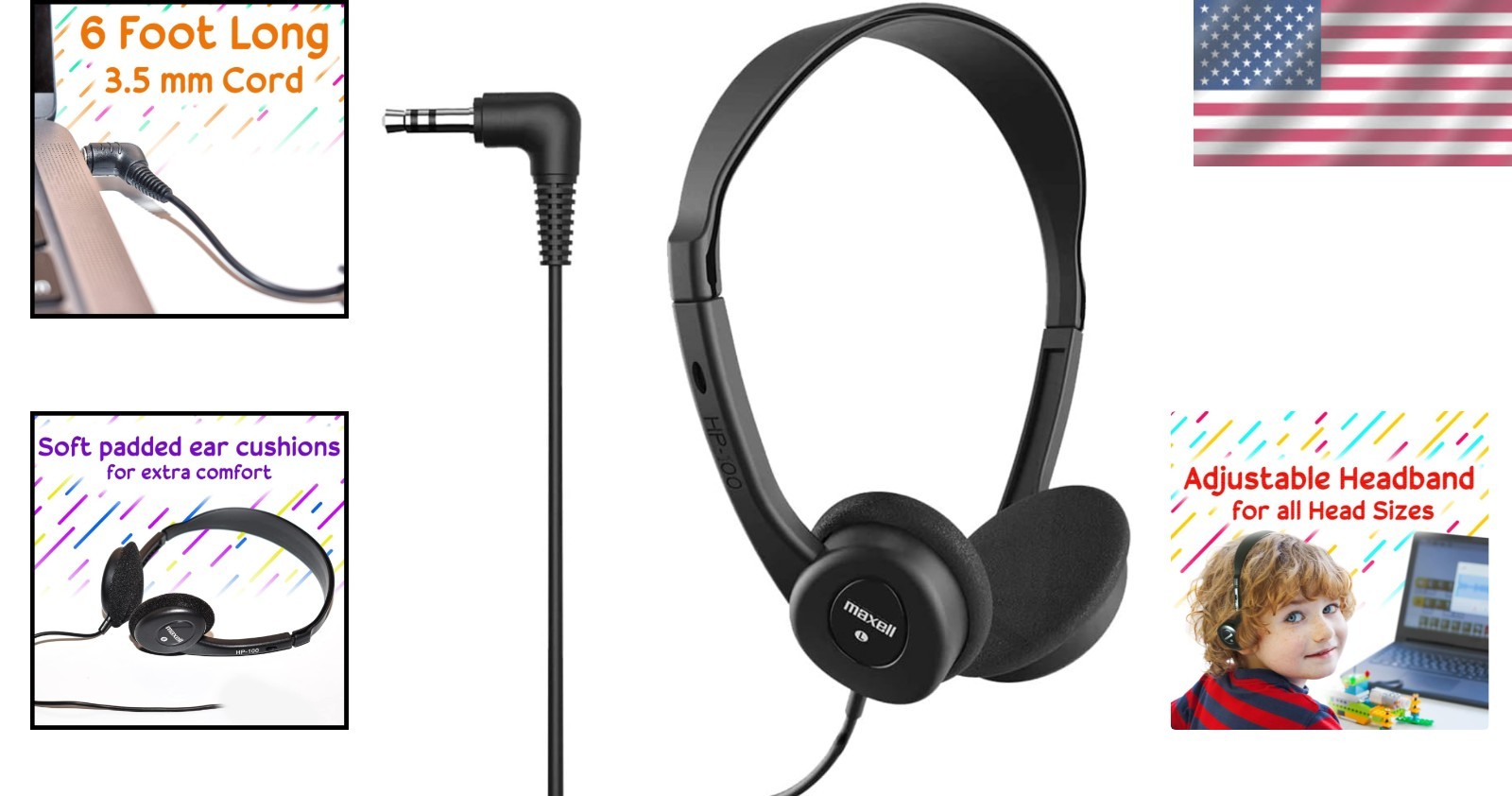 Comfort-First Stereo Headphones 190319 with 6ft Cord and Noise Isolation—Black