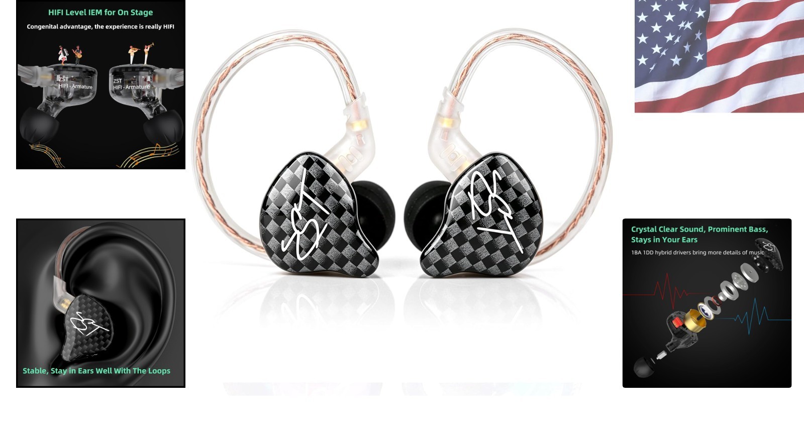 Comfort-Enhanced ZST 1BA+1DD IEM Headphones: Lightweight Sound Isolation, Black