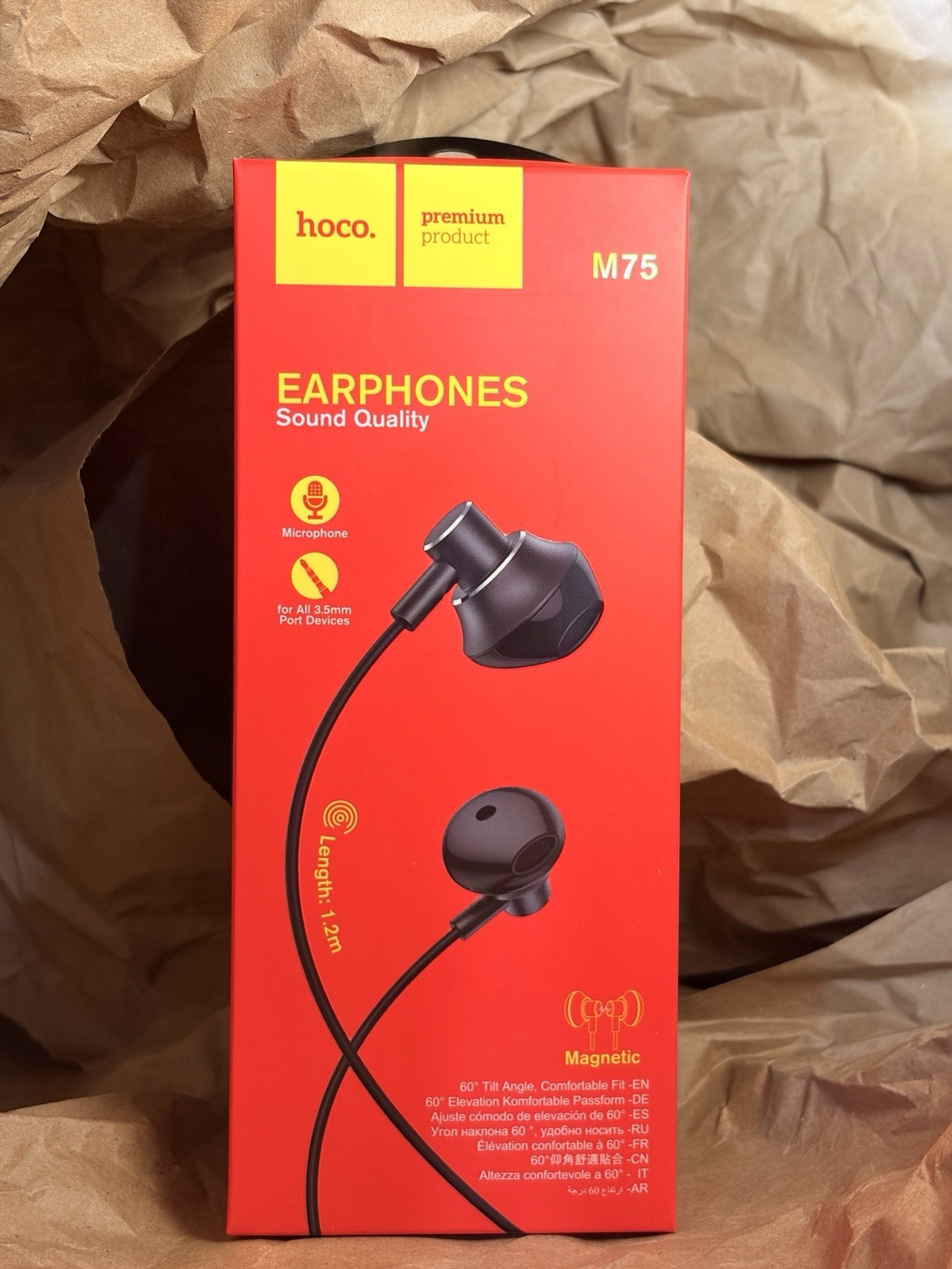 hoco. M75 3.5mm Wired In-Ear Earbuds Magnetic w/ Mic 1.2m Black or White
