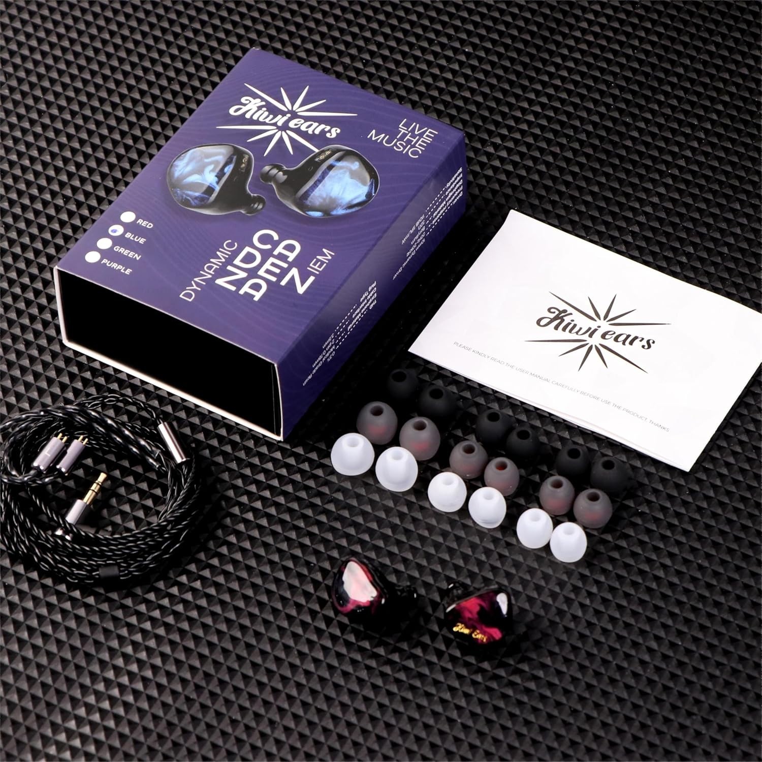Kiwi Ears Cadenza in Red – 10mm Beryllium Driver Earbuds with Features