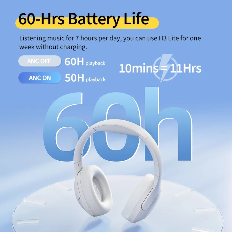 QCY H3 Lite ANC Headphones Bluetooth 5.3 Foldable 60H Battery Dual Connect